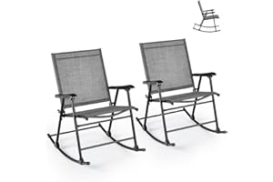 SFAREST 3 PCS Rocking Bistro Set, Garden Conversation Sets with Tempered Glass Table and 2 Rocking Chairs, Outdoor Furniture Set for Patio Balcony Poolside (2 Rocking Chairs)