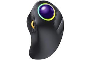 ProtoArc EM03 Bezprzewodowa mysz Trackball Bluetooth, ergonomiczna mysz RGB obsługiwana palcem, trackball, ładowalna, komputerowa, laptop, 3 połączenia urządzeń, do iPada, Maca, Windows, fioletowa