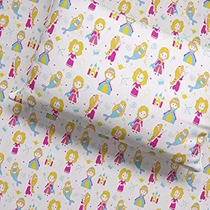 littleland - Princess Kids Cotton Bedsheet for Single Bed with One Pillow Cover, 100% Cotton, 300TC, Glow in The Dark | Pink