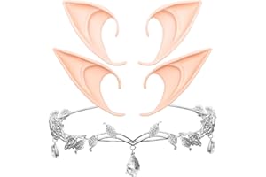 QITHGYD 3 Stück Elfen Kostüm Damen Set, Prinzessin Crystal Crown mit Elfenohren, Feen Kostüm Damen, Prinzessinnen Kopfschmuck, Tiara für Hochzeit Braut Motto Party Karneval Cosplay Festival Kostüme Zubehör