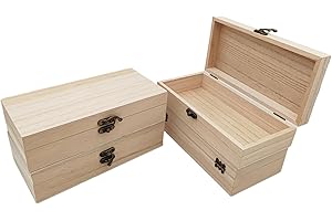 Anktily 4 Pack Unfinished Wooden Box,20 x 10 x 5 cm Rustic Small Wood Box with Locking Clasp DIY Craft Storage Organizer Box for Home Table Decoration