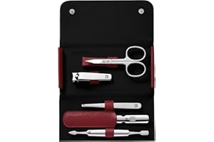 ‎ZWILLING ZWILLING Zestaw do manicure (5 części, podróżny zestaw do pedicure, z obcinaczkami do paznokci, etui z prawdziwej skóry), polerowana stal nierdzewna, czerwony