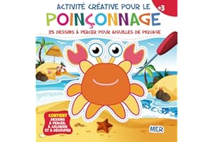 Activité Créative pour le Poinçonnage. Mer: 35 Dessins Percer pour Aiguilles de Piquage pour Réaliser des Œuvres Incroyables | Contient: Dessins à Percer, à Colorier et à Découper | À Partir de 3 Ans