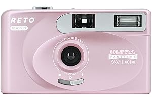 RETO PANO 35mm Filmkamera–22mm Weitwinkelobjektiv,Panorama,einfacher Wechsel,Objektivabdeckung,eingebauter Blitz(Film und AAA-Batterie sind Nicht im Lieferumfang enthalten) (Metallic-Rosa)