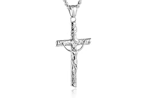 HZMAN Men Women Crucifix Cross Pendant Baptism Christian Jewelry Stainless Steel Jesus Necklace with 22+2“ Chain