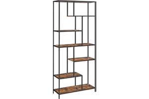 VASAGLE Libreria Scaffale, Libreria Verticale a 6 Ripiani, Porta Piante, 30 x 80 x 180 cm, Pannello di Truciolato, Studio Soggiorno Camera da Letto Cucina, Marrone Vintage e Nero LLS119B01
