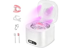 Ultraljudsrengörare tandskena 48 000 Hz med UV, ultraljudsrengörare för tandproteser, Dental Pod för tandskena, 4 timerlägen, rostfri stålbehållare, för glasögon, smycken och tandproteser