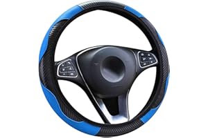 panthem Cubierta del volante del coche, cuero transpirable antideslizante, banda elástica deportiva de fibra de carbono sin anillo interior, tamaño universal 37-39cm (azul)