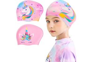 WAWSAM Lot de 2 Bonnets de Bain pour Enfants Bonnets de Bain en Silicone pour Filles Bonnets de Bain imperméables