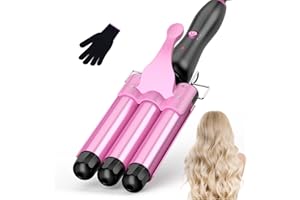 BESTOPE RAY Curling irons, 3 barrels for large, wave iron for hair, curling iron, 3 barrels, beach waves, curling iron, temperature setting, quick heating with glove, pink