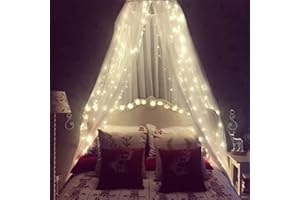 HanYun Moskitonetz für Bett, Bett Baldachin mit 100 LED-Lichterketten, Ultra große hängende Königin Baldachin Bett Vorhang Netz für Baby, Kinder, Mädchen oder Erwachsene für Einzel- bis Kingsize