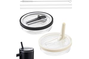 LOOHAOC Stanley 2 sztuki zapasowych pokrywek do kubka o pojemności 40 oz, szczelne i pyłoszczelne, pokrywki premium ze słomką i szczotką, akcesoria Stanley, zapasowa pokrywka ze słomką (czarna + beżowa)