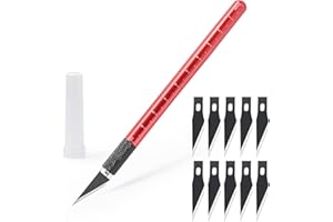 EHDIS Taglierino di precisione con 10 lame di olio antiruggine, Bisturi Modellismo, Cutter di Precisione con Scala, per Lavoro Artistico Fai Da Te Taglio, Scultura, Rosso
