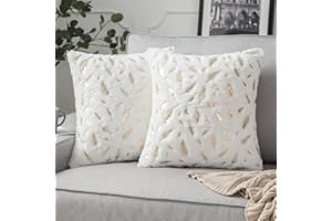 MIULEE Federe Cuscini Divano in Pelo 40x40 Copricuscini Arredo Decorativi e Accessori Quadrati Bianco per Divani Moderni Letto Matrimoniale Motivo Piuma D'oro Confezione da 2