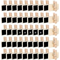 50 Mini Tableaux Avec Clip En Bois - Ardoises Effaçables Pour étiquettes, Notes, Déco - Idéal Mariage, Bureau, Boutique