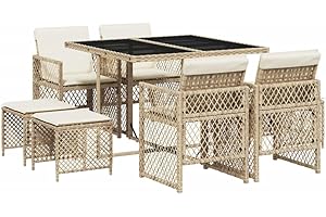 vidaXL Ensemble à Manger de Jardin et Coussins 9 pcs Beige Poly rotin, Ensemble à Manger d'extérieur, Meuble à Manger de Jardin, Table et chaises de Jardin