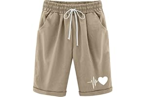 KBOPLEMQ Pantaloncini in lino, da donna, corti, in lino, bermuda, estivi, a vita alta, estivi, larghi, taglie forti, casual, da trekking, jogging, yoga, fitness, palestra