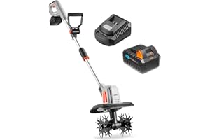 VonHaus Tiller Cordless – Electric Garden Soil Cultivator/Rotavator – 20V Battery, Charger, 16cm Tilling Depth, 20cm Working Width, 4 Blades, Adjustable D Handle