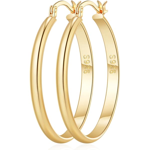 Boucles D'oreilles Créoles En Argent Sterling 925 - 8 Mm épaisseur - Hypoallergénique - Plaqué Or 14K - Tailles 30/40/50 Mm