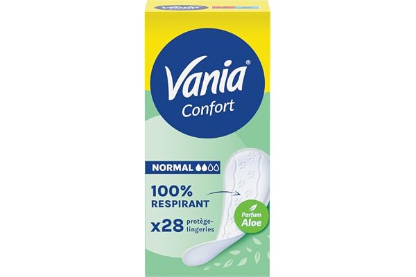 Vania | Protège-Slips Confort Normal Parfum Aloe (boîte de 28 pièces) – Protège-lingeries 100% respirant et confortables – Protection hygiénique avec ajustement parfait et tenue optimale