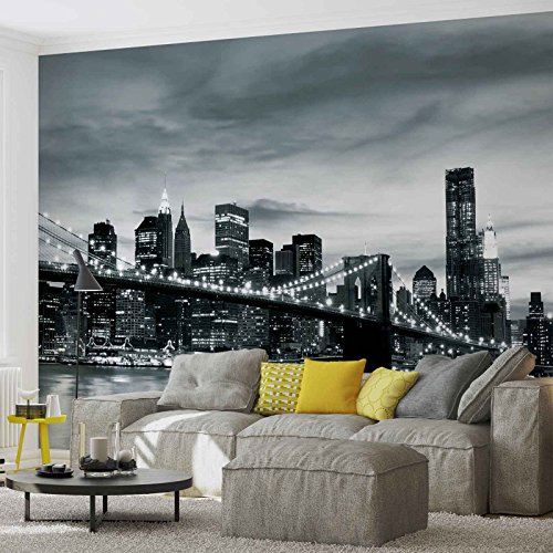 Stadt Brooklyn Bridge New York City- Forwall – Fototapete – Tapete – Fotomural – Mural Wandbild – (226WM) – XXL – 312cm x 219cm – VLIES (EasyInstall) – 3 Pieces - 3