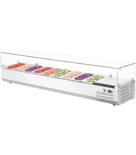 Vetrina Frigo Sushi Da Banco - Refrigerata, Vetro Curvo, 148x45x33 Cm, Nero Professionale