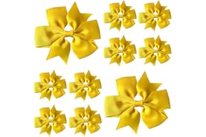 LILIUM KIDS 10pcs Yellow Hair Bows Clips Slides Grips 3" inch Pinwheel Solid Vibrant Colour Girls School Hairbows