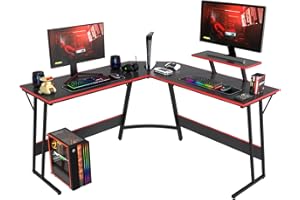 BestOffice Bureau Gaming d'angle 128x128x90cm Bureau en Forme de L Corner Table de Jeu avec Support pour écran avec Grand Bureau pour étudier（Noir）