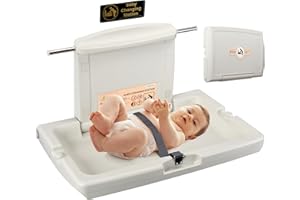 POBAMLE Horizontal Baby Changing Unit, Diaper Changing Table and Sign, Wall Mounted Baby Changing Station with Safety Strap, Nursery Changer Tables for Commercial Bathroom Grey White