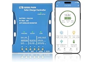 FUHUIHE Contrôleur de chargeur solaire Bluetooth 20 A 12 V/24 V Régulateur intelligent Panneau solaire Statistiques de charge de batterie Pwm avec port USB 12 V 24 V Batterie au plomb-acide/lithium