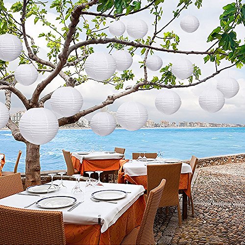 lantu Creative Lampenschirm rund weiß Papier Classic Bamboo Style Gerippter Lampenschirm, 20cm / 8″ - 5