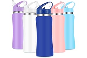 SUPPRUI Kids Stainless Steel Insulated Water Bottle with Straw,350 ml Small Water Bottles for School Reusable Metal Vacuum Small Flask Leakproof Keep Drinks Hot Cold for Boys Girls Toddlers Children(Blue)