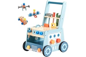 Asweets Trotteur en Bois pour Bébé, Banc à Outils pour Garçons Et Filles de 3+ Ans, Centre d'Activités pour Tout-Petits, Jouet Éducatif Montessori pour Apprendre à Marcher (Bleu)