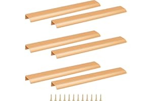 Cjueiom 6 Pack Concealed Kitchen Cupboard Handles 256mm Hole Center Hidden Drawer Pulls, Finger Edge Pull Aluminum Cabinet Handle Invisible Door Knob for Wardrobe (300mm Total Length, Gold)