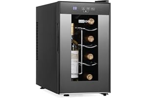 Barcool VINO8 – Table-Top Wine Fridge Black | 5-18°C | Wine Cooler | LED + Digital Display | Glass Door Drinks Cellar | Single-Zone (8 Bottle)
