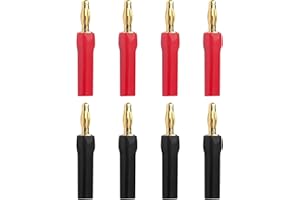 VCE LINK Wtyczki bananowe otwarte śruby, złącza głośników 4 mm pozłacane 24-karatowym złotem do przewodu głośnika, gniazd, wzmacniacza w kolorze czerwonym i czarnym (4 pary/8 szt.)