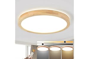 WAYLUOUNG Plafón LED Redondo De Madera | Lámpara LED Superior Con Brillo De 360° | Ø60cm 48W | Regulable Con Control Remoto 2800-6500K | Lámpara De Techo De Madera Habitación Infantil |Dormitorios Niñas/Niños