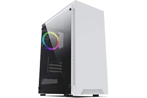 iONZ KZ08 PC ARCTIC WHITE MIDI TOWER COMPUTER CASE M/ATX ATX TEMPERED GLASS WITH 1 FRGB FAN