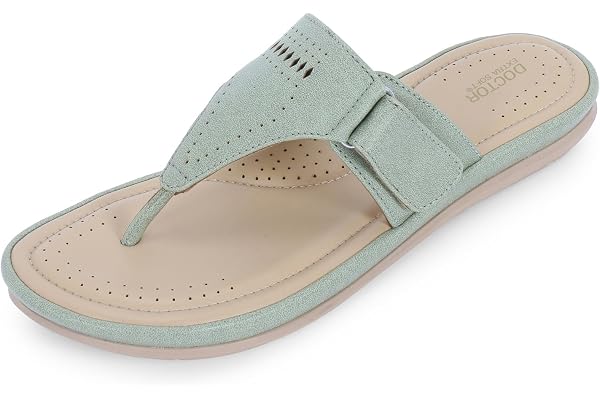 DOCTOR EXTRA SOFT Women's Flat Memory Foam Slippers/Flip-Flops Fashion Stylish Casual Comfortable Diabetic Orthopedic Lightweight Synthetic Slip-On Sandals With Adjustable Strap For Girls D-608