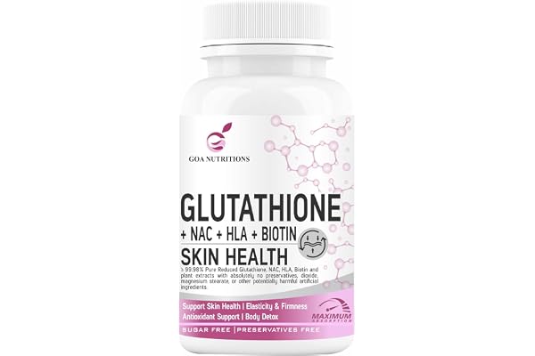 GOA NUTRITIONS Glutathione Tablets 1000mg For Skin whitening, Face, and Hair. L-Glutathione, Vitamin C, E, Hyaluronic Acid, Biotin, Alpha lipoic Acid, Collagen Supplements For Women- 60 Tablets