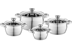 Florina Set Pentole Induzione OLIVER I Set di Pentole da 8 Pezzi in Acciaio Inossidabile di Alta I Set Pentole Antiaderente I Pentole per Fornelli a Induzione, a Gas ed Elettrici I Batteria Pentole