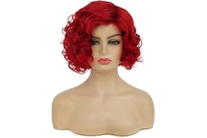 Baruisi Short Curly Red Wigs for Women Synthetic Natural Wavy Costume Cosplay Party Wig,Red