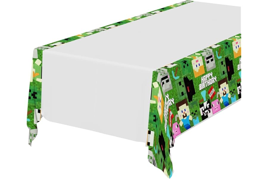 OSDUE Pixel Game Theme Party Tablecloth, 130 x 220 cm Happy Birthday Table Cover,Plastic Disposable Tablecloth, Party Fold Table Cover Birthday Decoration Supplies for Girls Boys