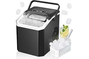 Machine à Glaçon, 9 Glaçons en 6-8 Minutes, 2 Tailles de Glaçons,14kg en 24h, Machine a Glace Autonettoyante avec Pelle à Glaçons pour Maison/Cuisine/Camping (Noir)