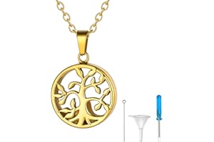 Richsteel Porta Cenizas Colgantes Arbol de Vida/Corazones/Crucifijos de Acero Inoxidable, Grabados Personalizables, con Collar Fino y Accesorios para Meter Cenizas