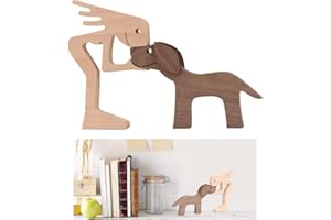QOCO Wooden Family Dog Puppy Carving Ornaments,Animal and People Statue Sculpture Handmade Pet Family Craft Creative Gifts for Home Office Desktop Living Room Holiday Atmosphere Decoration (Two)