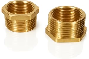 2 stycken mässing reducerare 1 tum till 3/4 tums adapter, 33 mm x 26 mm ca, gängmontering reducerare, yttre gänga på inre gänga nippel, kontakt för vatten gas olja bränsle luftledningar