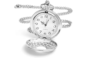 Vicloon Zegarek Kieszonkowy Vintage - Retro Kwarcowy z Łańcuszkiem dla Mężczyzn, Kobiet, Ojca, Dziadka - Na Rocznicę, Urodziny - Srebrny