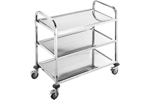 BPT Chariot de service en acier inoxydable avec 3 étages - 75 x 40 x 83 cm