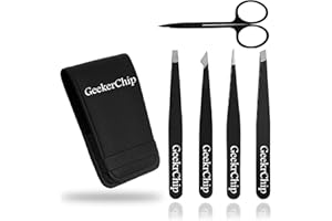 GeekerChip 5tlg Pinzette Augenbrauen Zupfen,Augenbrauen Pinzetten Set mit Schere und Ledertasche,Augenbrauenpinzette Profi aus Edelstahl,für Wimpernverlängerung und Haarentfernung